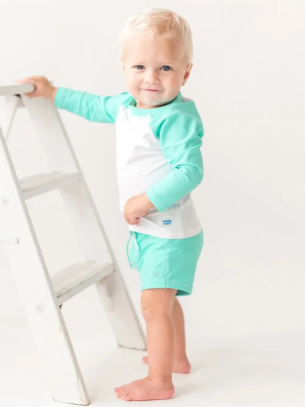 Rugged Butts Baby Boys Colorblock Long Sleeve Rash Guard Island Blue White 3T